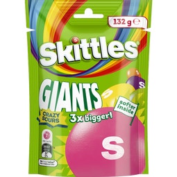 Skittles Giants Crazy Sours Chewy Lollies Snack & Share Bag 132g image